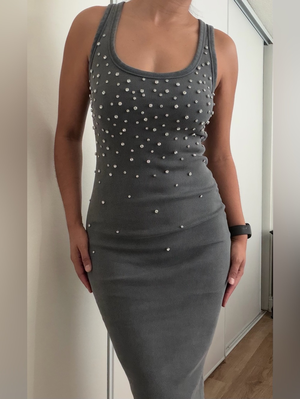 Zara Ribbed Rhinestone Midi Dress Size M - Picture 4 of 7